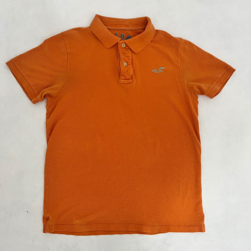 Hollister Mens Size Large Polo Shirt Orange Short Sleeve Logo Collared